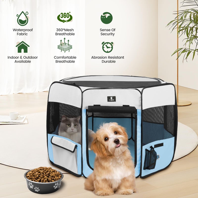 X-ZONE PET Dog Playpen Portable Pet Play Pens for Puppies, Cat, Rabbit, Chicks, Foldable Exercise Play Tent Kennel Crate, Indoor/Outdoor Travel Camping Blue Large - Image 2